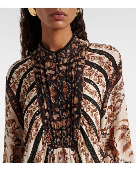 Farm Rio Brown Floral Lace-Trimmed Minidress