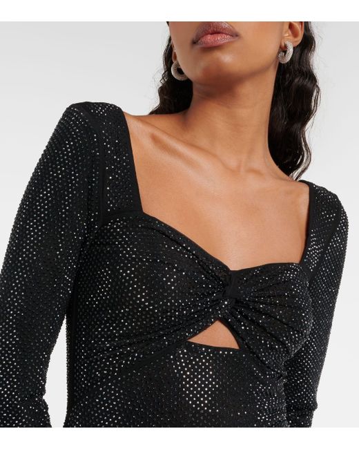 Self-Portrait Black Crystal-embellished Mesh Top