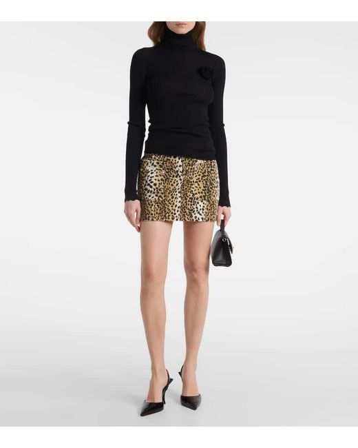 Blumarine Natural Leopard-Print Cotton Miniskirt