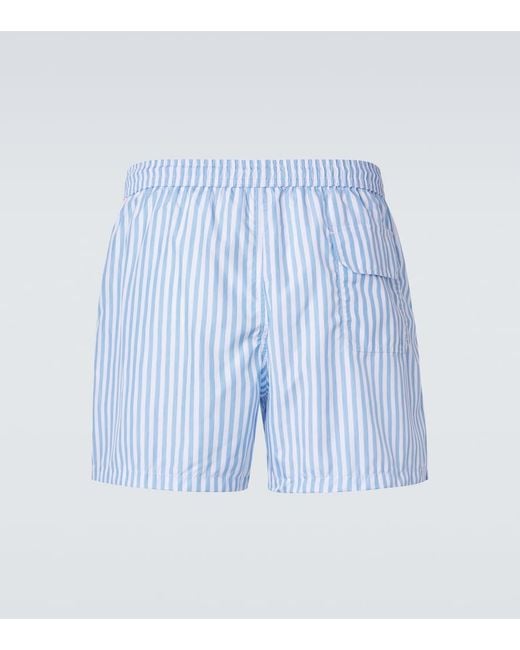 Thom Sweeney Blue Striped Swim Trunks for men