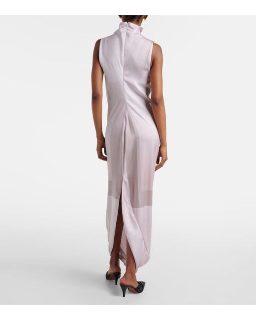 Jean Paul Gaultier Pink Trompe L'Oil Draped Satin Maxi Dress