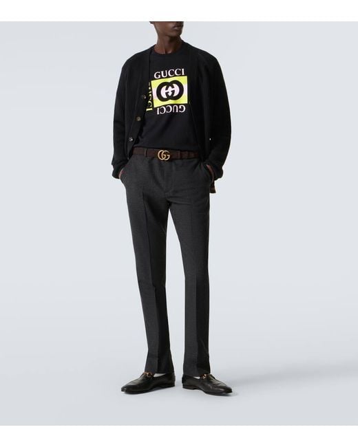 T-Shirt Raye En Coton A Logo Gucci pour homme en coloris Black