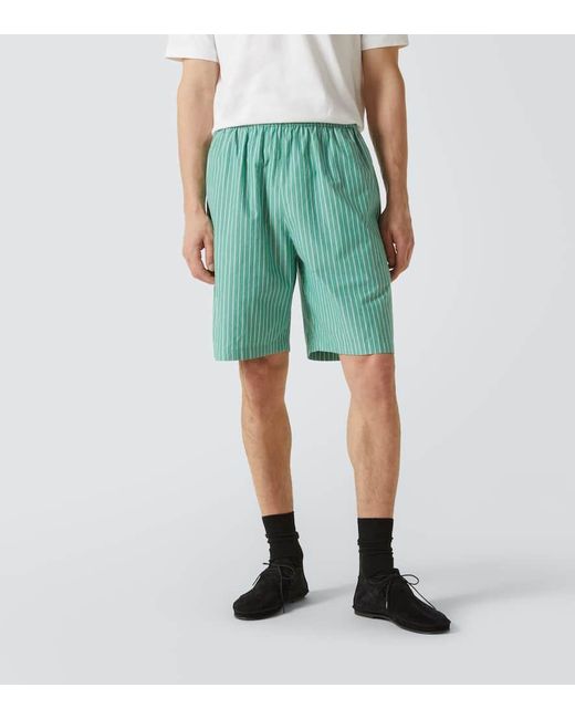 The Row Green Zindel Striped Cotton Shorts for men