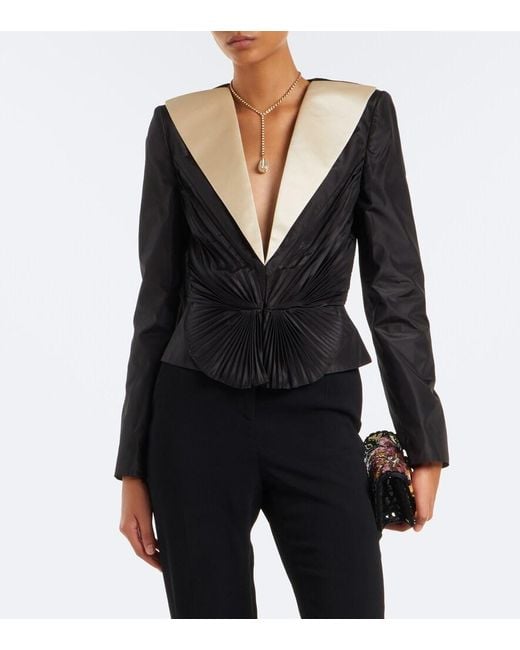 Valentino Black Plisse Silk Taffeta Blazer