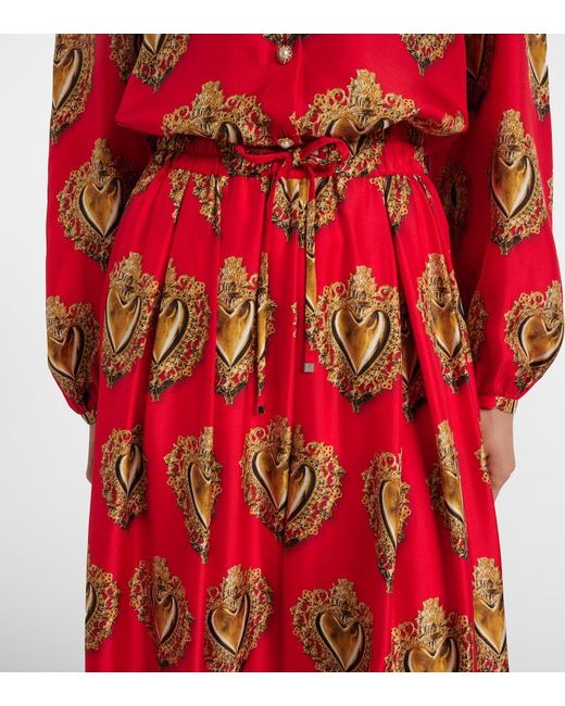 Dolce & Gabbana Red Printed Silk Satin Maxi Skirt