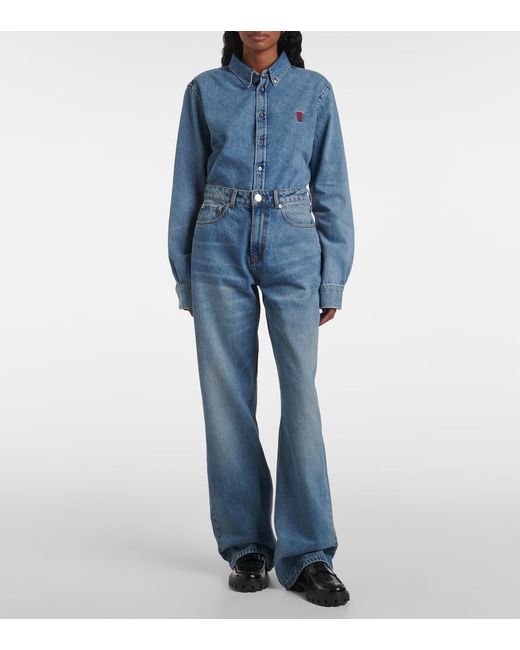 AMI Blue High-Rise Wide-Leg Jeans