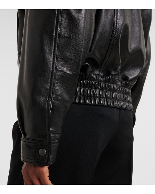 Saint Laurent Black Leather Bomber Jacket