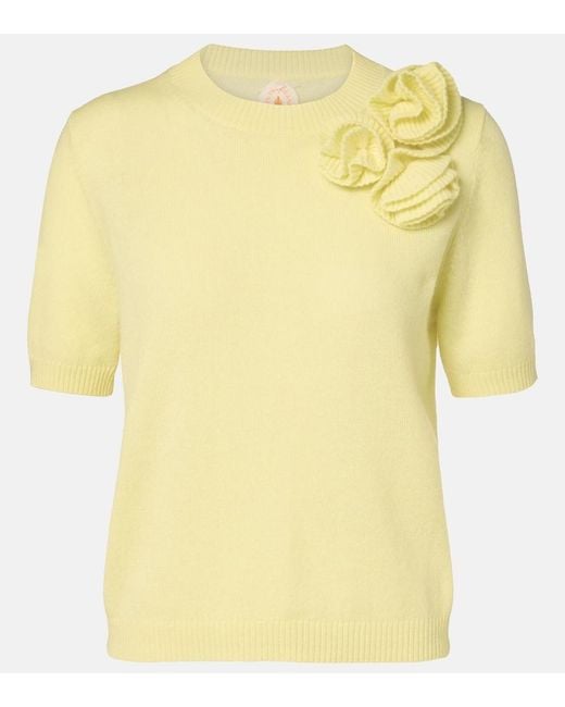 Jardin Des Orangers Yellow Floral-Applique Cashmere And Wool Sweater