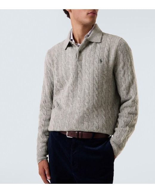Polo Ralph Lauren Gray Cable-Knit Wool And Cashmere Polo Sweater for men