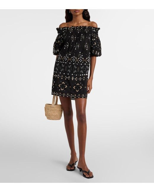 Juliet Dunn Black Embellished Cotton Poplin Minidress