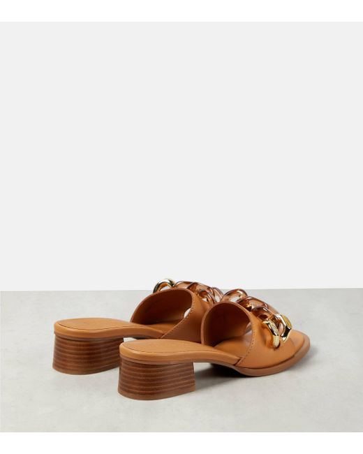 See By Chloé Brown Embellished Leather Mules