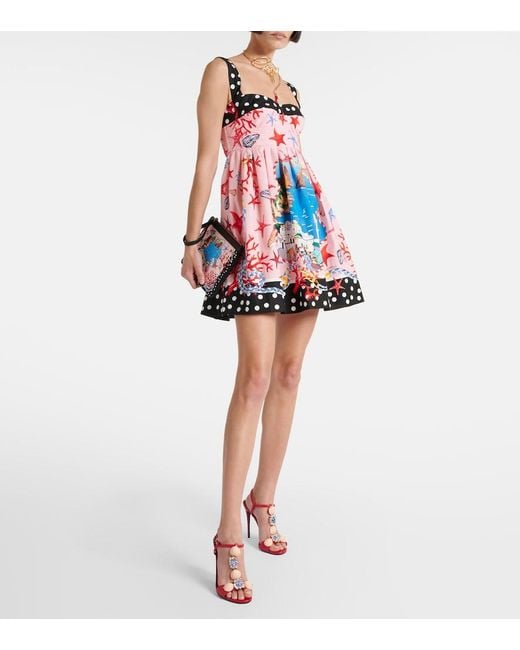 Dolce & Gabbana Red Capri Printed Cotton Minidress
