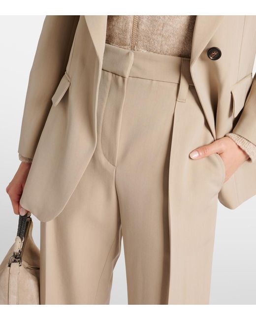 Brunello Cucinelli Natural Wool-Blend Straight Pants