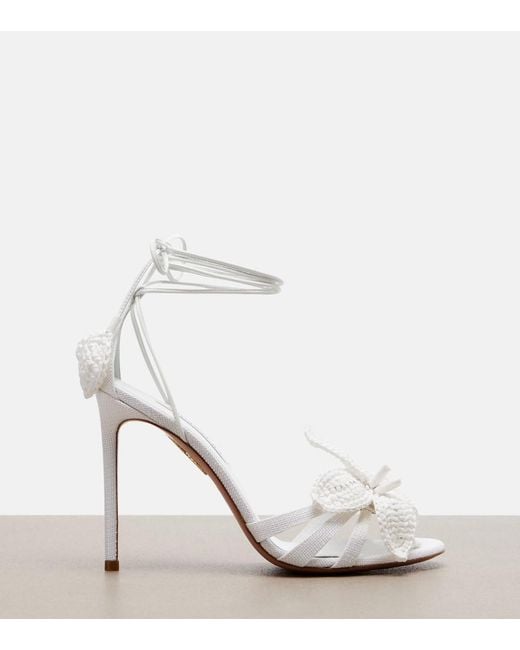 Aquazzura White Calypso Leather-Trimmed Raffia Sandals