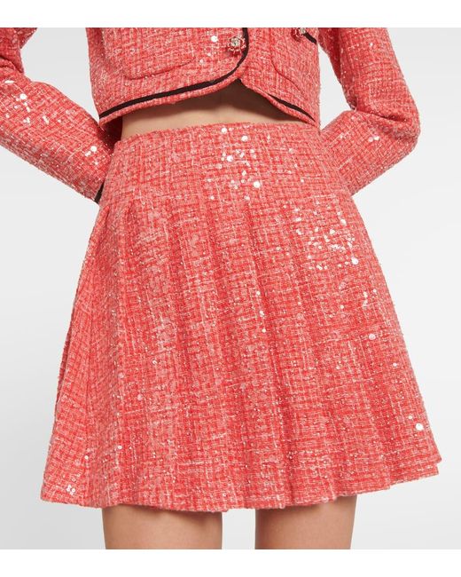 Self-Portrait Red Minirock Aus Boucle Mit Pailletten
