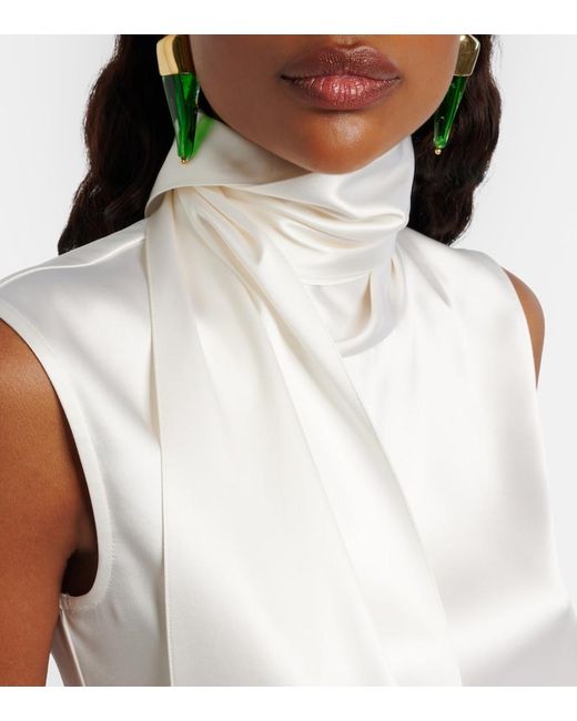 Bottega Veneta White Scarf-Detail Silk-Blend Satin Top