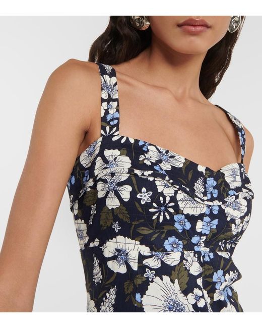 Veronica Beard Blue Colleen Floral Linen-Blend Midi Dress