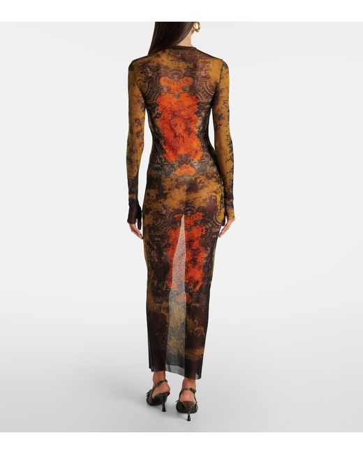 Jean Paul Gaultier White Bedrucktes Maxikleid Medallion Aus Mesh