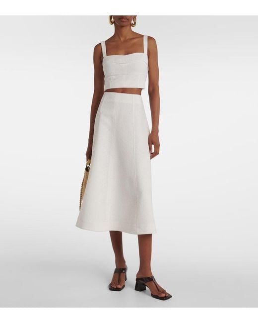 Veronica Beard White Fellini Floral Jacquard Midi Skirt