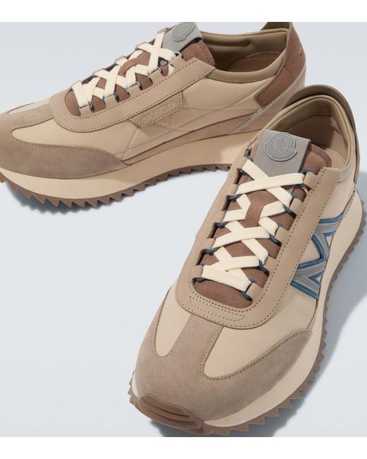 Moncler White Pacey2 Suede-Trimmed Sneakers for men
