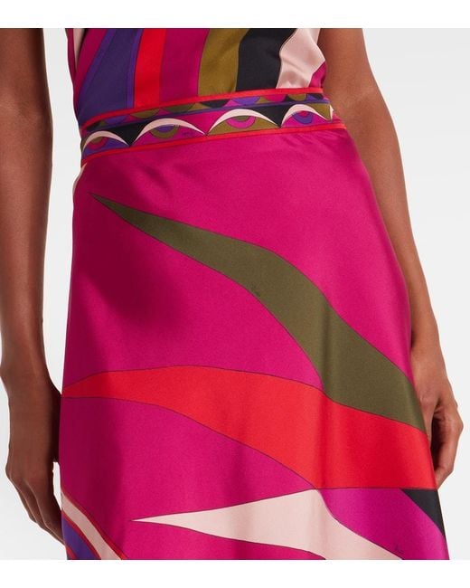 Falda Midi Asimetrica Hawaii De Saten De Seda Emilio Pucci de color Pink