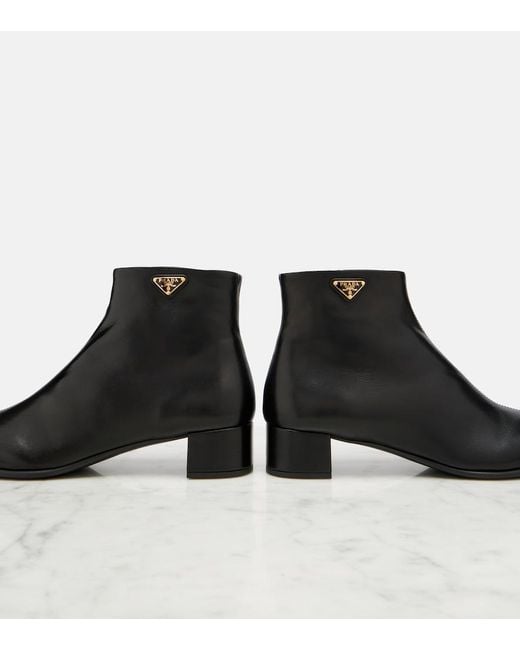 Prada Black Leather Ankle Boots