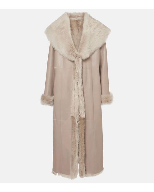 Nour Hammour Natural Marlene Shearling-Lined Suede Coat