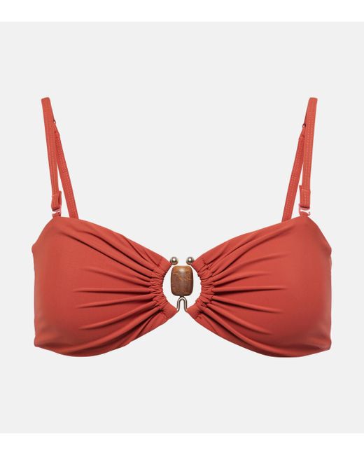 Christopher Esber Red Embellished Ruched Bikini Top