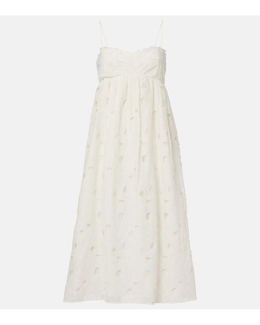 Ulla Johnson White Marina Floral Cotton Organdy Midi Dress