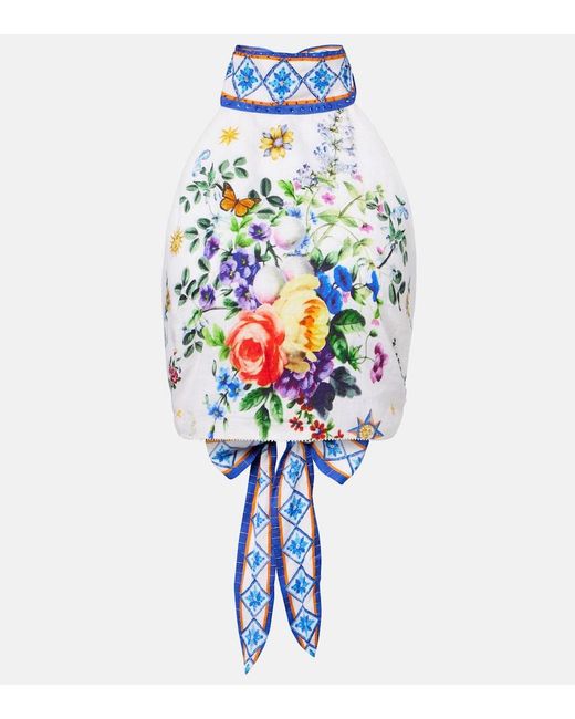 Camilla White Embellished Halterneck Linen Top