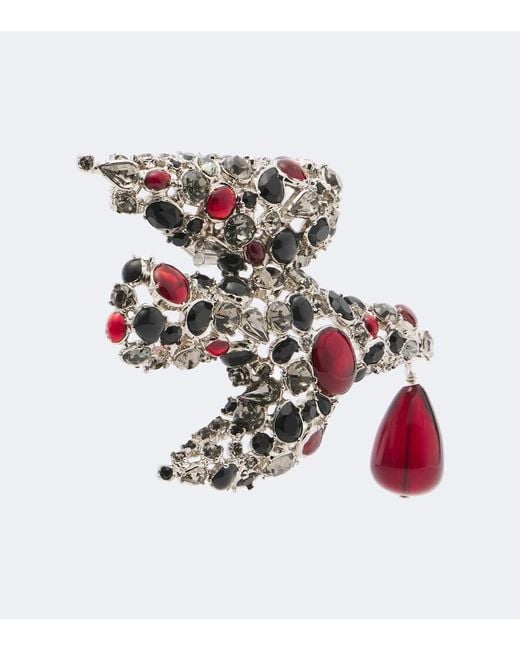 Saint Laurent Red Dove Embellished Clip-On Earrings