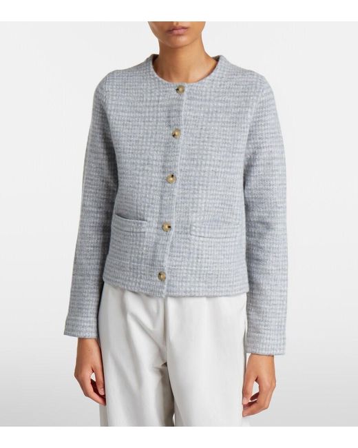 Vince Gray Checked Wool And Cashmere Cardigan