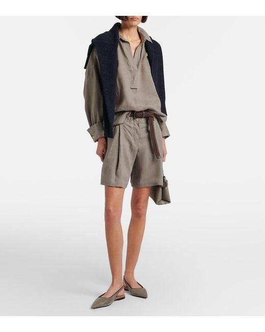 Brunello Cucinelli Brown Monili Leather Slingback Ballet Flats