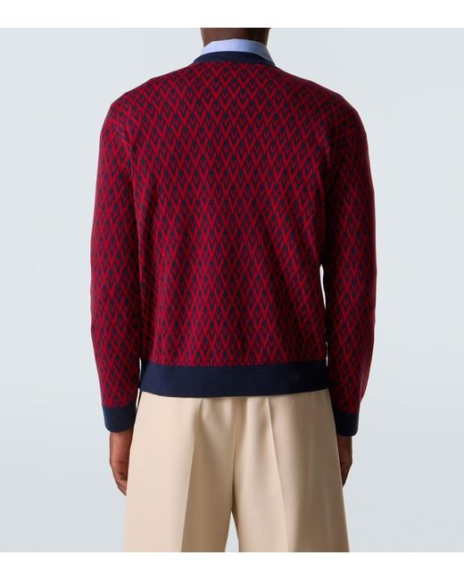 Valentino Red Toute La V Virgin Wool Jacquard Sweater for men