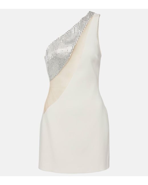 David Koma White Embellished One-shoulder Mini Dress