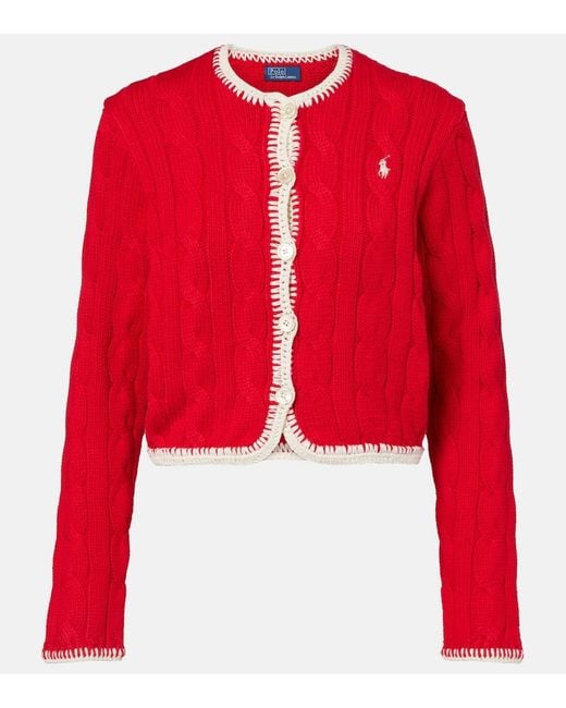 Polo Ralph Lauren Red Cable-Knit Cotton Cardigan