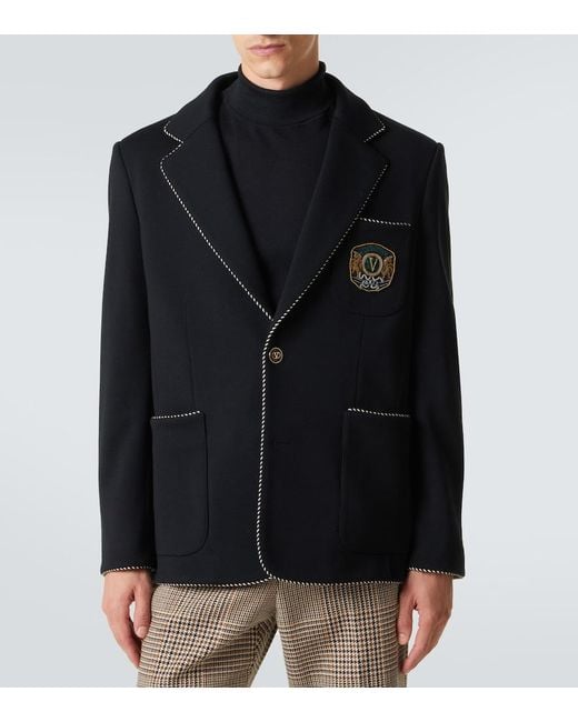 Valentino Black Embroidered Virgin Wool Blazer for men