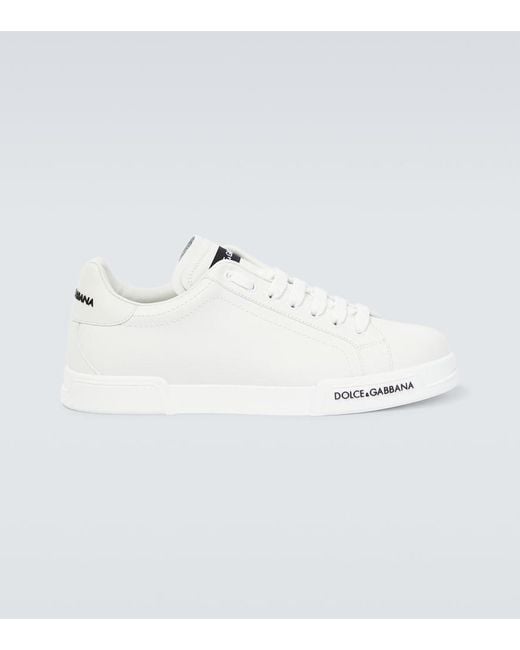 Dolce & Gabbana White Leather Sneakers With Lateral Logo Patch for men