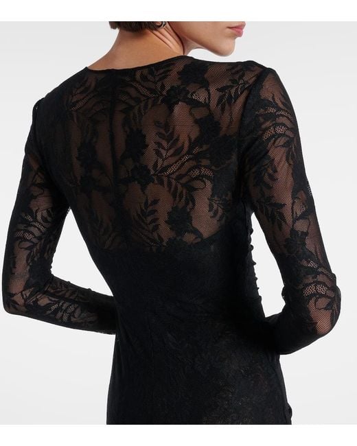 Norma Kamali Black Ruched Lace Gown