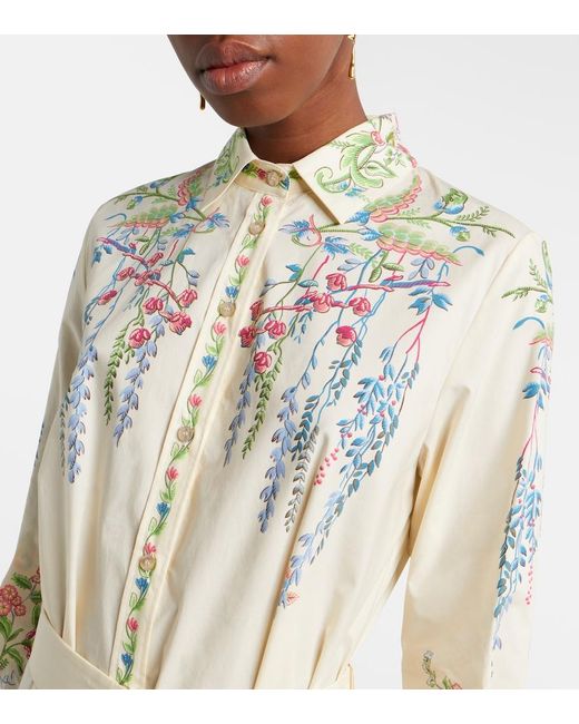 Etro White Belted Printed Cotton Shirt Dress