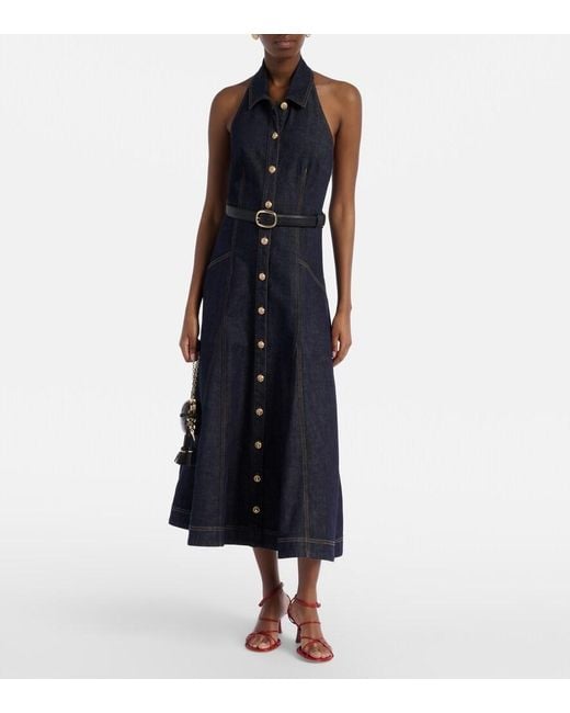 Self-Portrait Blue Halterneck Denim Midi Dress