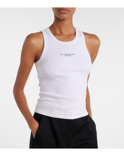 Givenchy White Logo Ribbed-Knit Cotton Jersey Tank Top