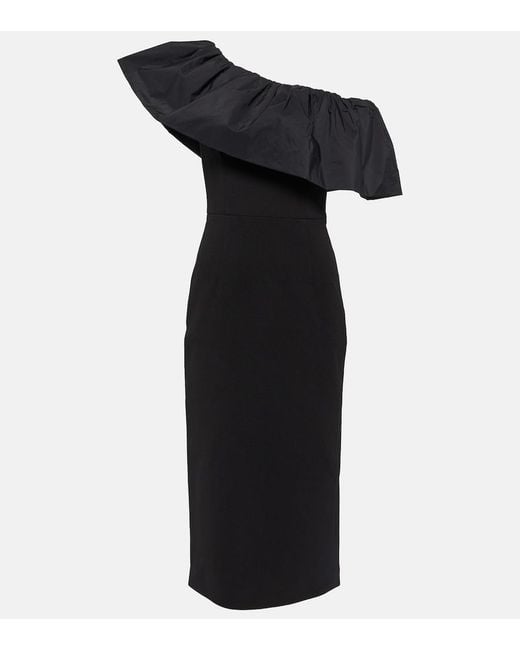 Rebecca Vallance Black After Hours One-shoulder Taffeta-paneled Crepe Midi Dress