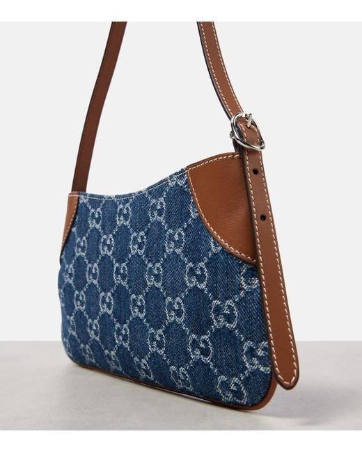 Gucci Blue Schultertasche Gg Emblem Mini Aus Denim