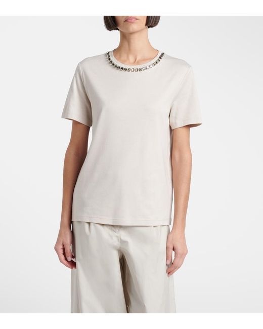 Max Mara Natural Bingo Embellished Cotton-Blend T-Shirt