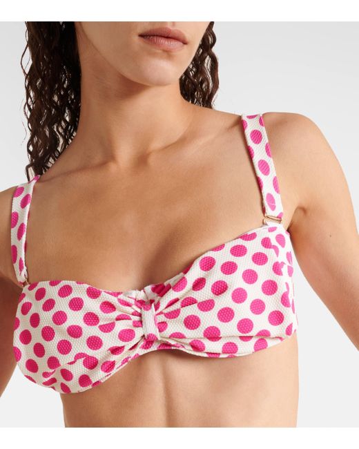 Alexandra Miro Pink Clara Polka-dot Gathered Bikini Top