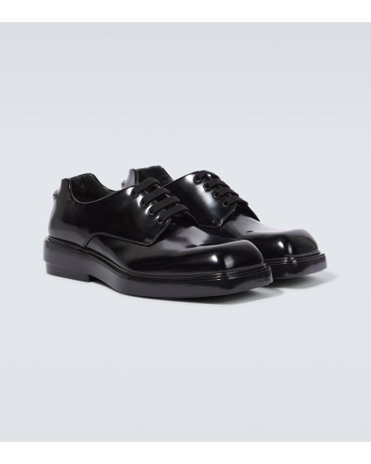 Prada Black Leather Derby Shoes for men