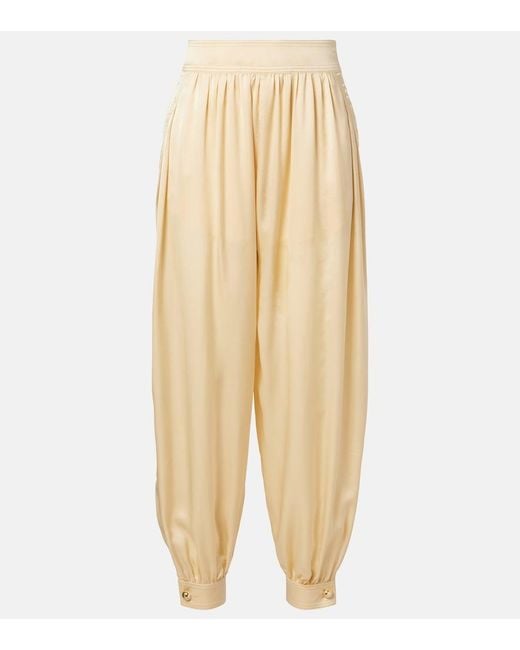 Zimmermann Natural Como Silk Satin Tapered Pants