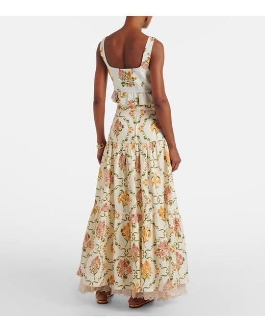 Agua Bendita Metallic Anis Cordillera Floral Cotton Maxi Skirt