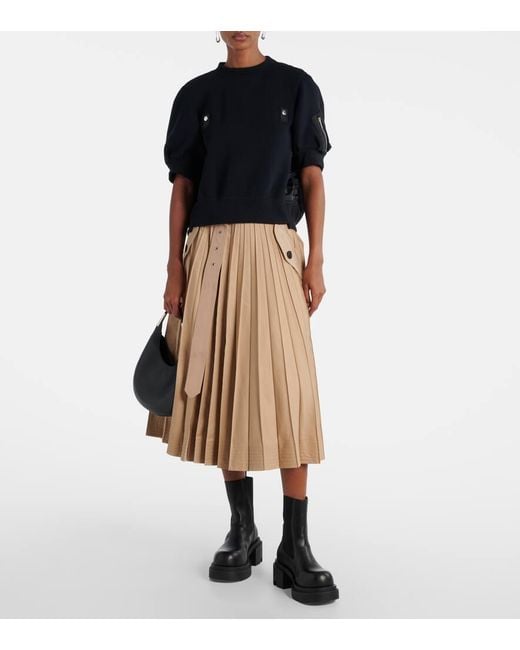 Sacai Black Twill And Jersey Top